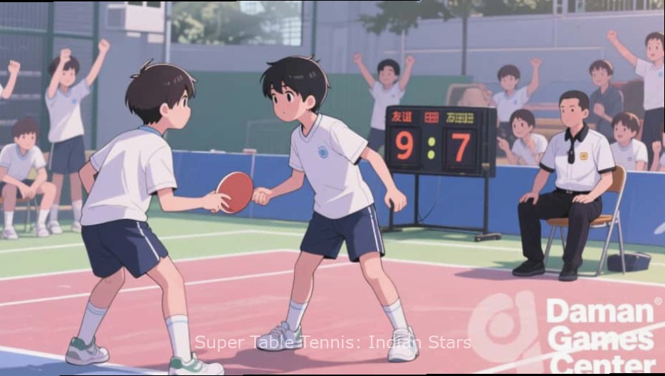 Super Table Tennis: Indian Stars gameplay showing Indian players competing in traditional attire