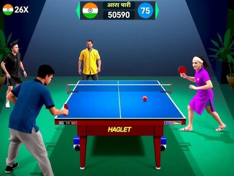 Super Table Tennis: Indian Stars - Authentic Gameplay Super Table Tennis: Indian Stars gameplay showing Indian players competing in traditional attire