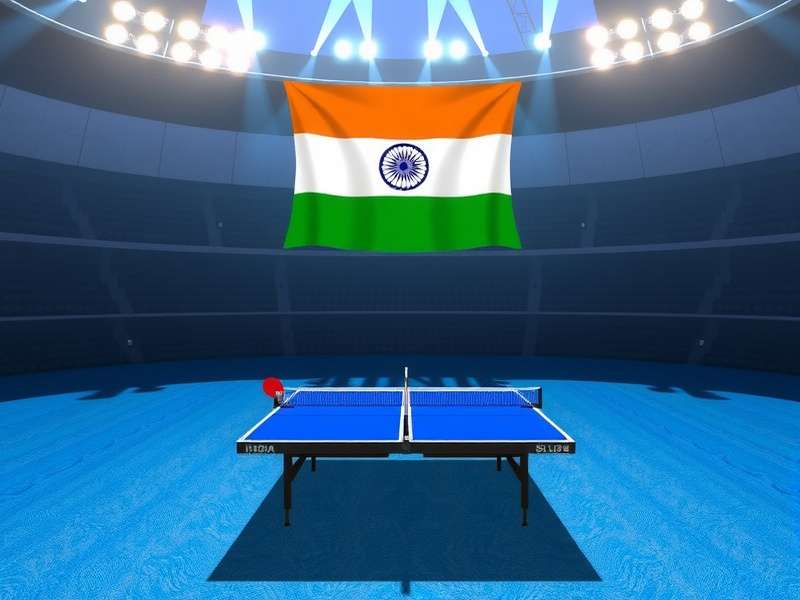 Super Table Tennis: Indian Stars - Indian Stadium Super Table Tennis: Indian Stars in-game representation of Jawaharlal Nehru Stadium with Indian flag