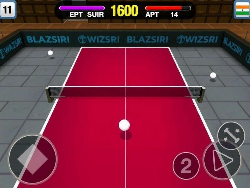 Super Table Tennis: Indian Stars - Advanced Techniques Super Table Tennis: Indian Stars gameplay showing advanced serving technique with spin indicator